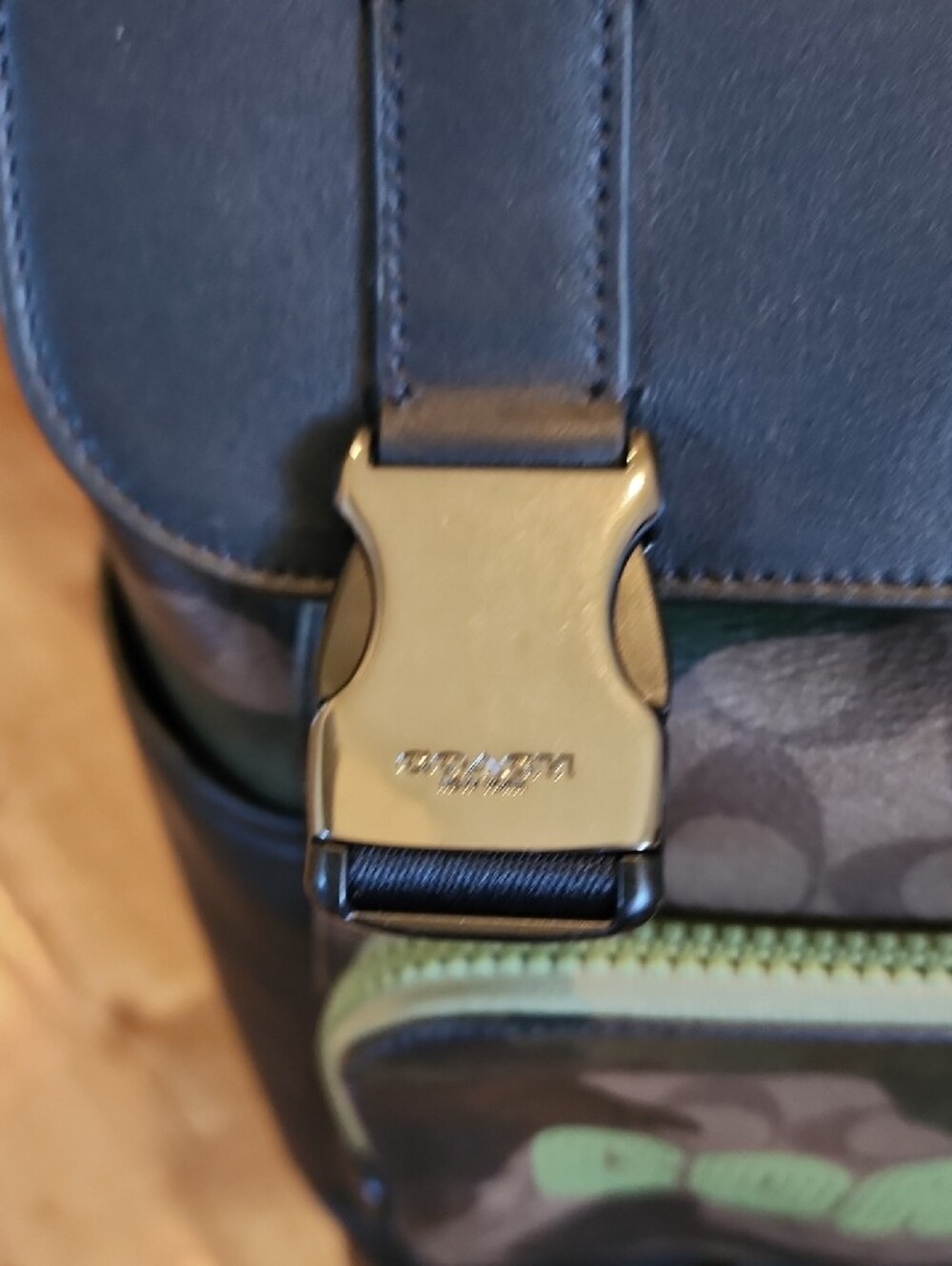 Coach Men's Camo Backpack with Black Leather Flap and Lime Green Logo - Picture 5 of 11